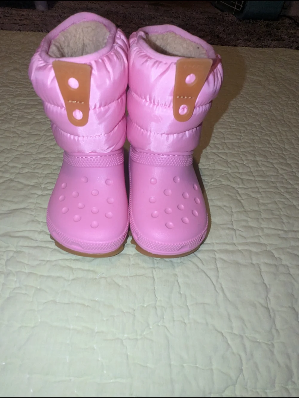 CROCS Kids Pink Quilted Fleece-Lined Winter Boots